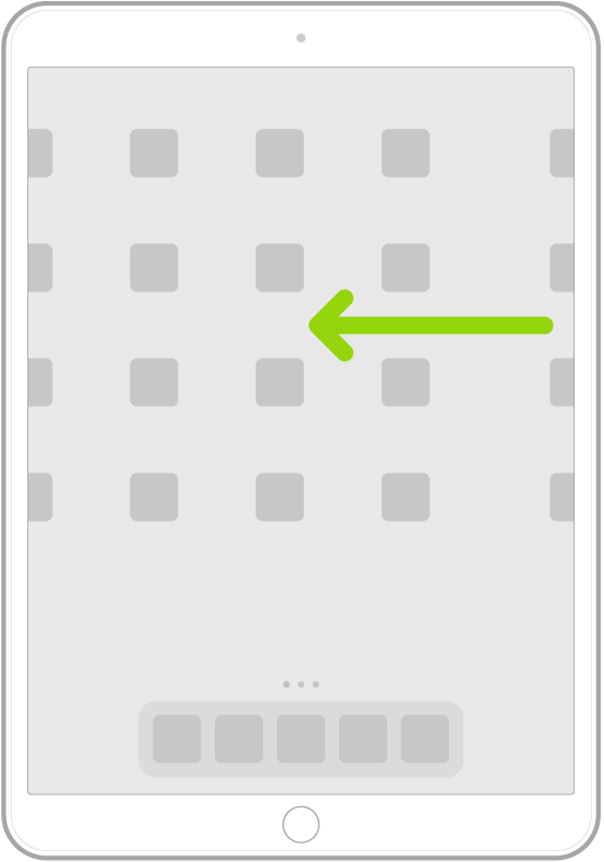 Il·lustració que mostra l’acció de lliscar per veure les apps d’altres pàgines de la pantalla d’inici.