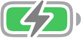 Battery icon with a lightning bolt indicates that the battery is charging.