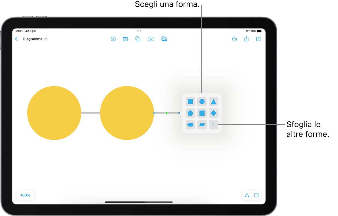 Aggiungere forme, linee, frecce e diagrammi a una lavagna Freeform su iPad  - Supporto Apple (CH)