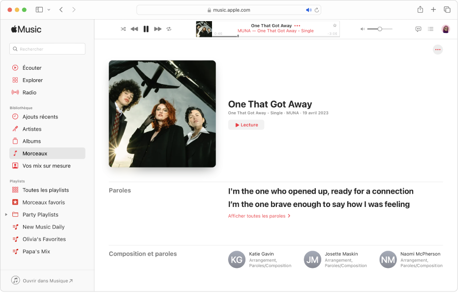 Afficher les crédits d’un morceau dans Apple Music sur le 