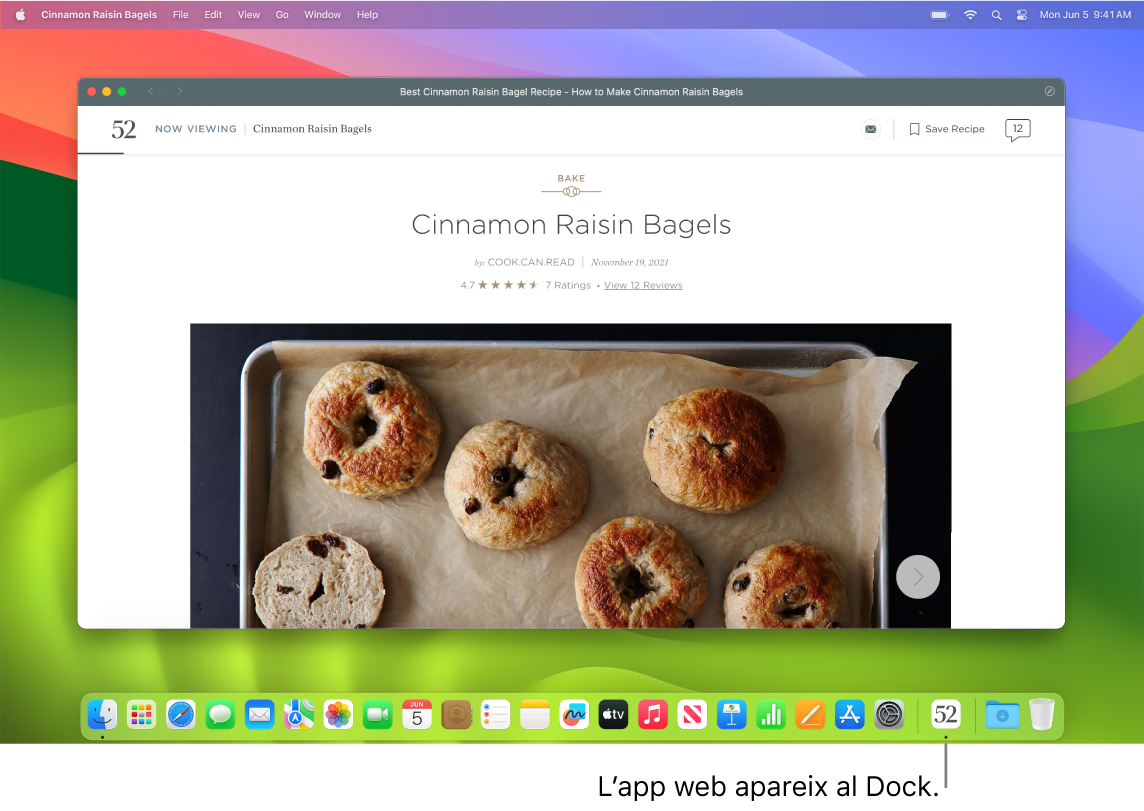 Una app web oberta amb la icona corresponent al Dock.
