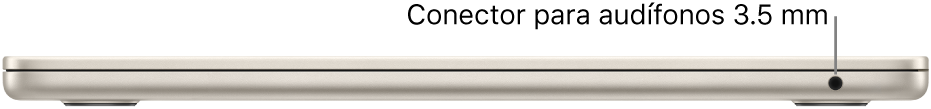 La vista lateral derecha de una MacBook Air con un texto que indica el conector de 3.5 mm para audífonos.