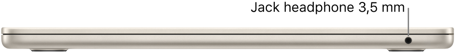 Tampilan sisi kanan MacBook Air dengan keterangan mengenai jack headphone 3,5 mm.