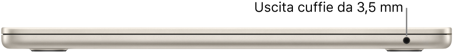 Vista laterale, da destra, di un MacBook Air con una didascalia indicante la porta per le cuffie da 3,5 mm.