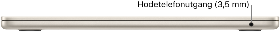 Høyre side av en MacBook Air, med en bildeforklaring for hodetelefonutgangen (3,5 mm).