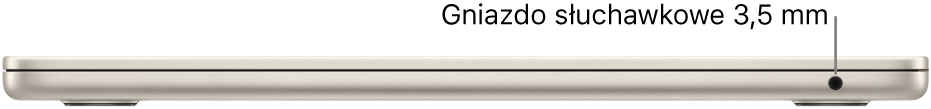 MacBook Air widziany z prawej strony. Etykieta wskazuje gniazdo słuchawek 3,5 mm.