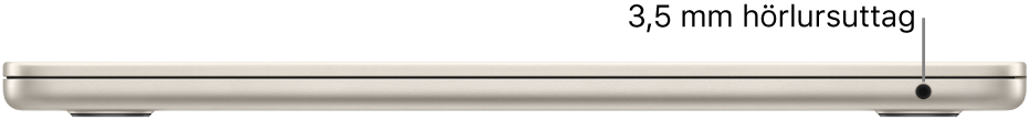 Högra sidan på en MacBook Air med ett streck som pekar mot ett 3,5 mm hörlursuttag.
