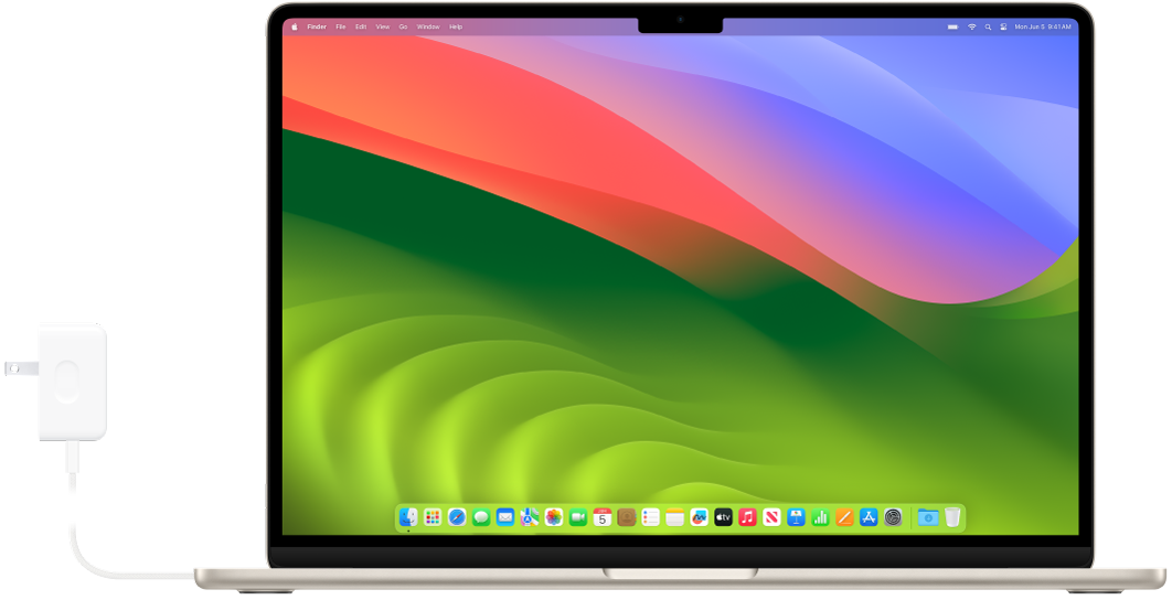 MacBook Air 已連接電源轉接器。