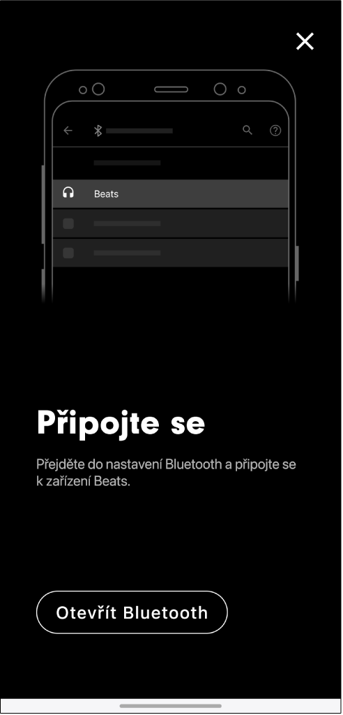 Připojovací obrazovka s tlačítkem Otevřít Bluetooth