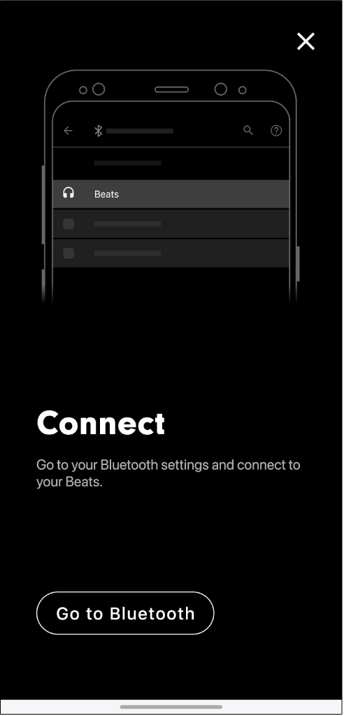 Connect screen showing Go to Bluetooth button
