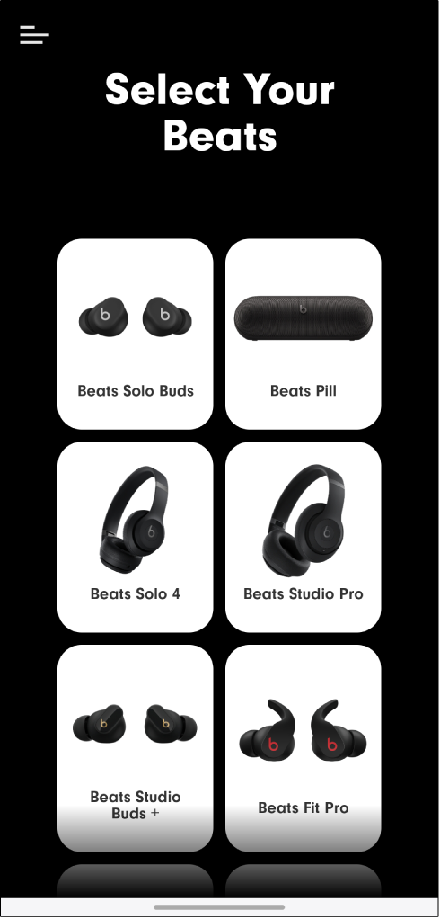Select Your Beats screen showing supported devices
