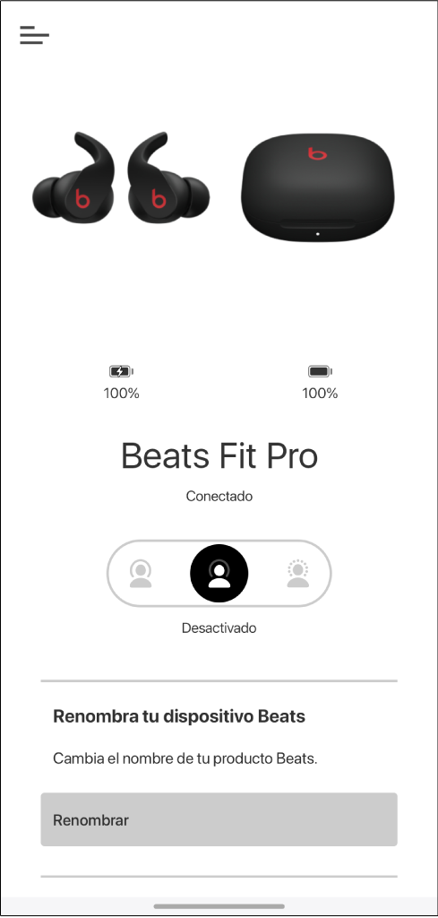 Pantalla de dispositivo de los Beats Fit Pro