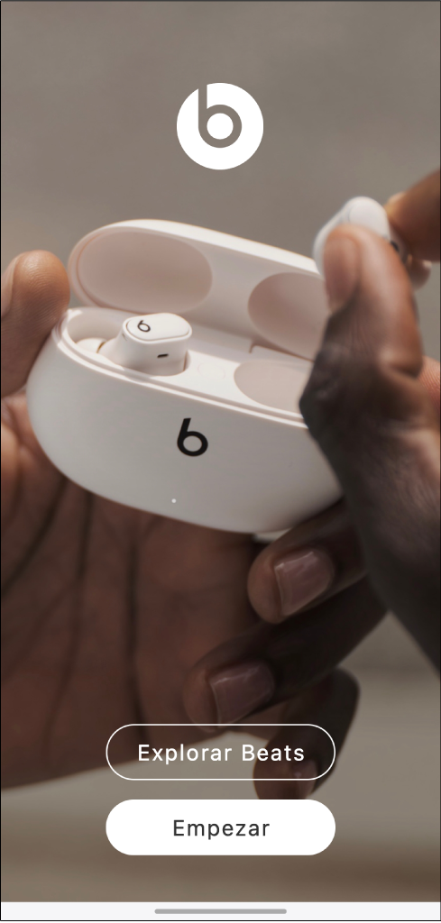 Pantalla de bienvenida de la app Beats mostrando los botones Explorar Beats y Empezar