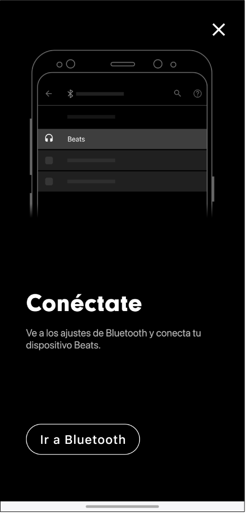 Pantalla de conexión donde se muestra el botón “Ir a Bluetooth”