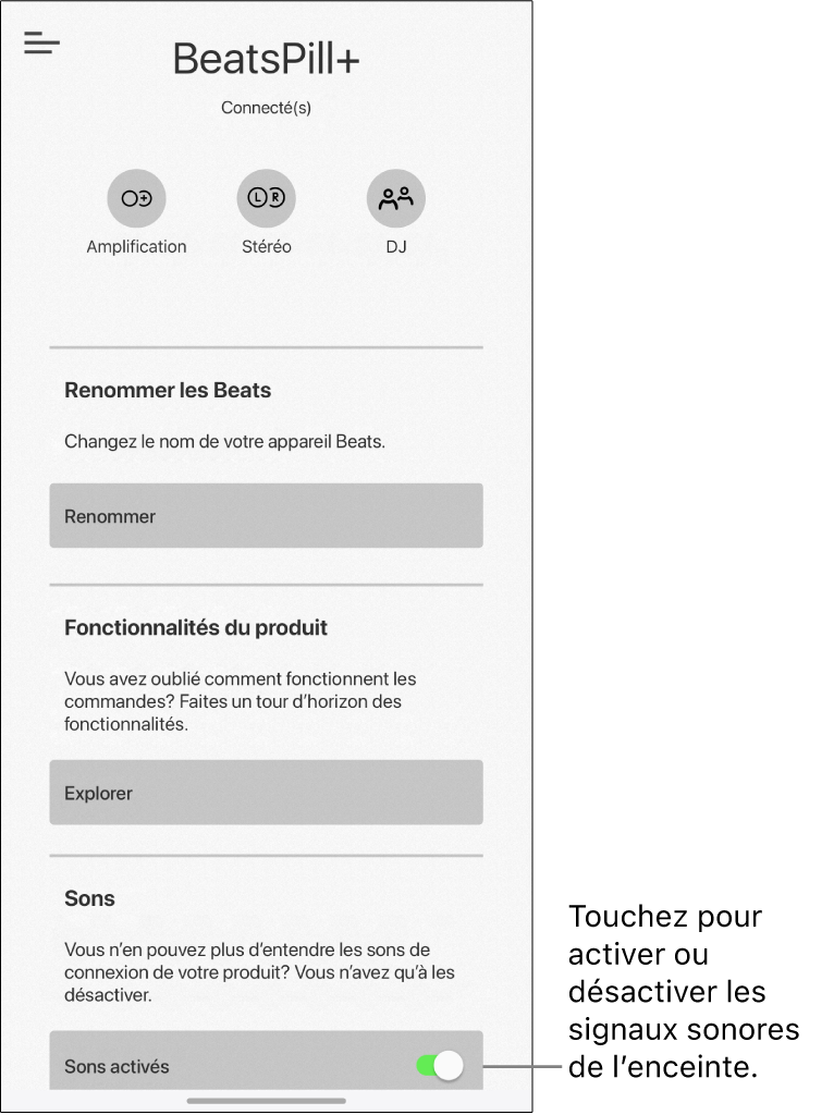 Contrôle des « sons » à partir de l’écran de l’appareil dans l’app Beats