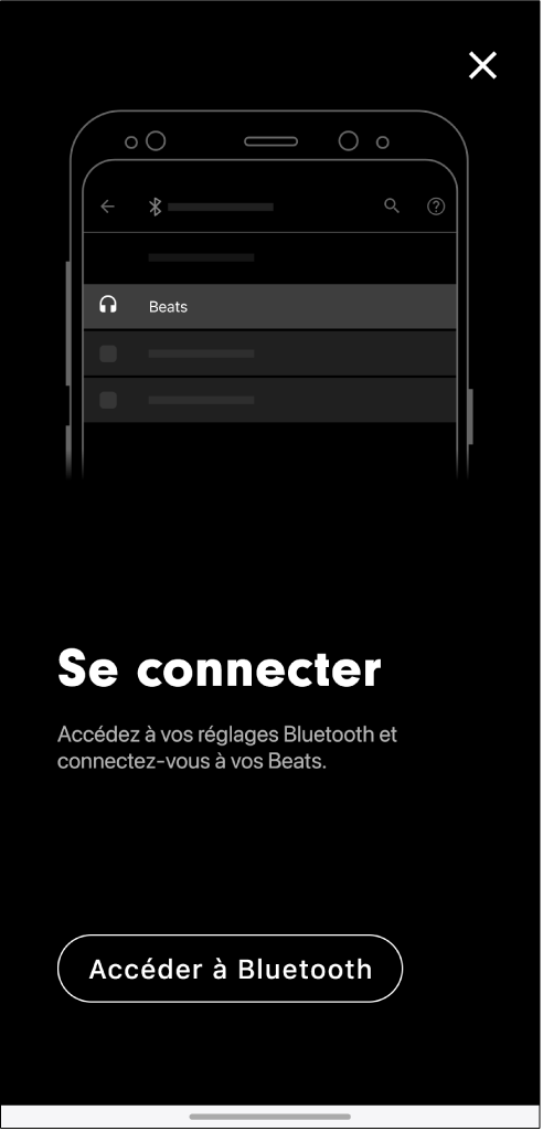 Écran de connexion qui affiche le bouton « Accéder à Bluetooth »