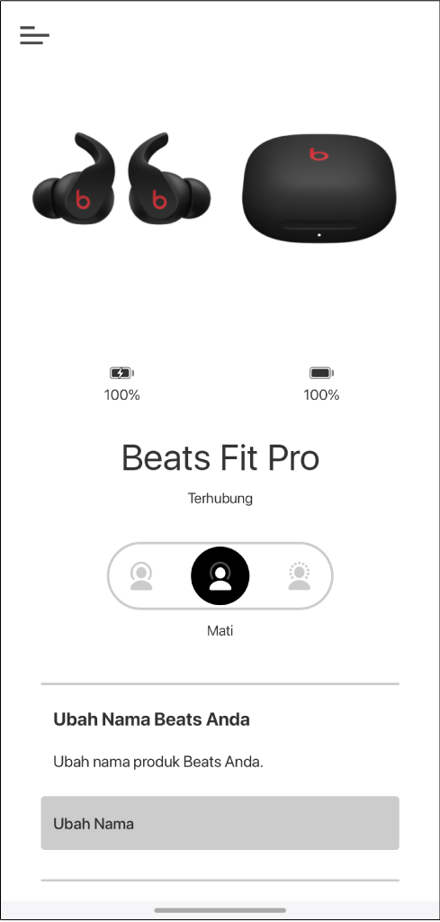 Layar perangkat Beats Fit Pro