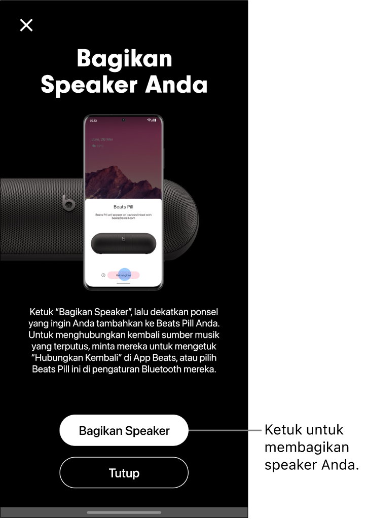 Dua speaker Beats Pill yang terhubung