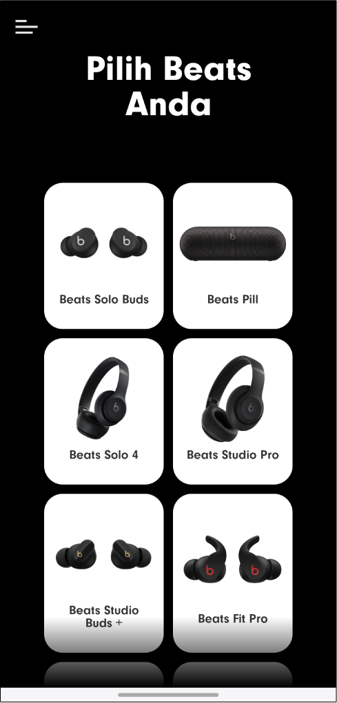 Layar Pilih Beats Anda menampilkan perangkat yang didukung
