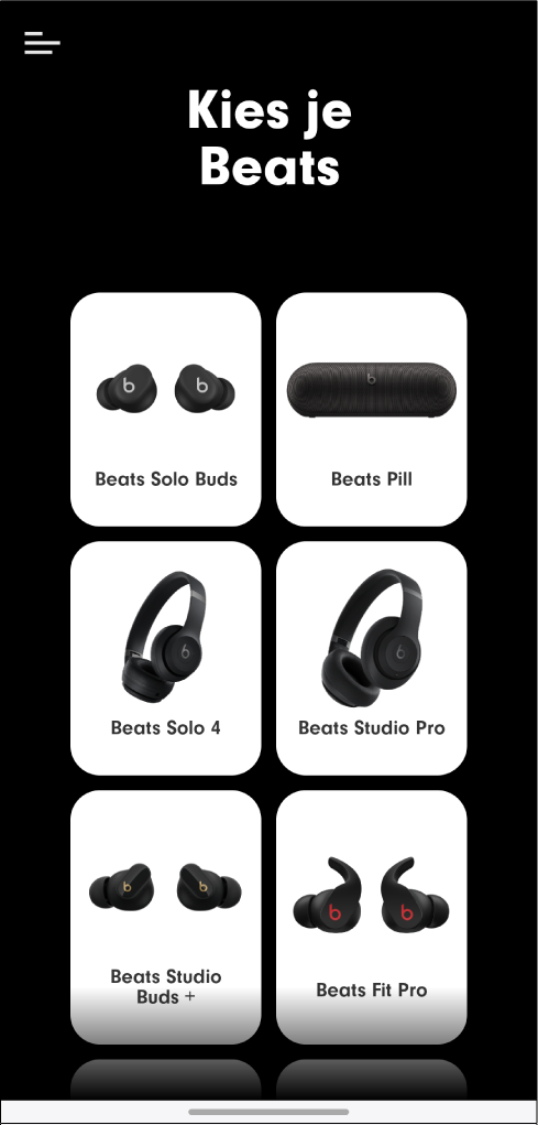 De Beats-app met het scherm 'Kies je Beats'