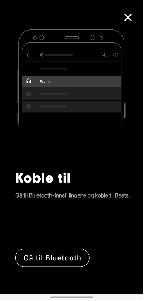 Tilkoblingsskjerm som viser Gå til Bluetooth-knapp