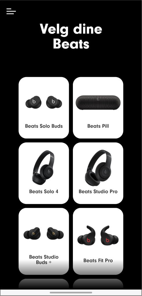 Velg dine Beats-skjermen som viser støttede enheter