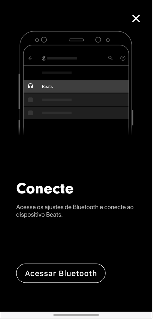 Tela de conexão mostrando o botão Acesse o Bluetooth