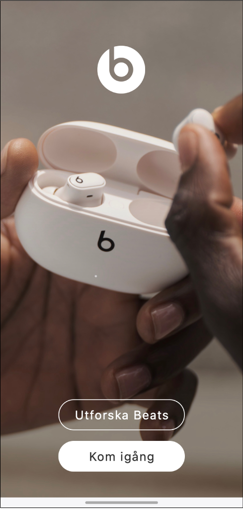 Välkomstskärm för Beats-appen som visar knapparna Utforska Beats och Kom igång