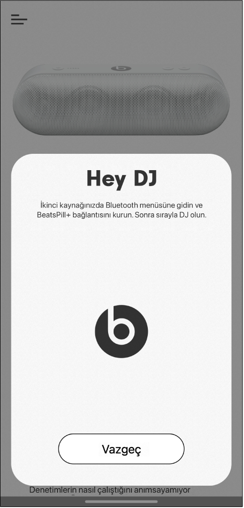 İkinci aygıtın bağlanmasını bekleyen Beats uygulaması DJ modu