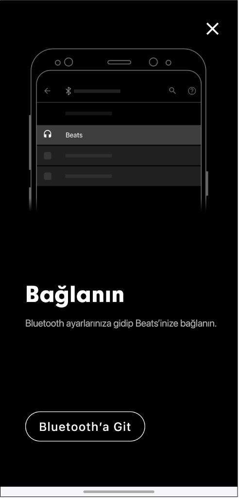 Bluetooth’a Git düğmesini gösteren Bağlan ekranı