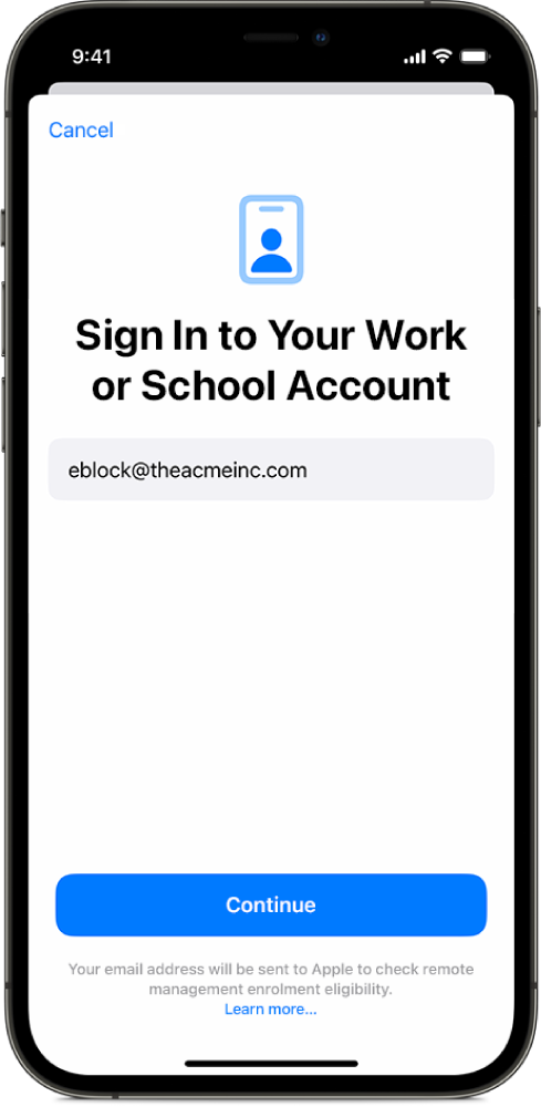 An iPhone screen showing the User Enrolment interface.