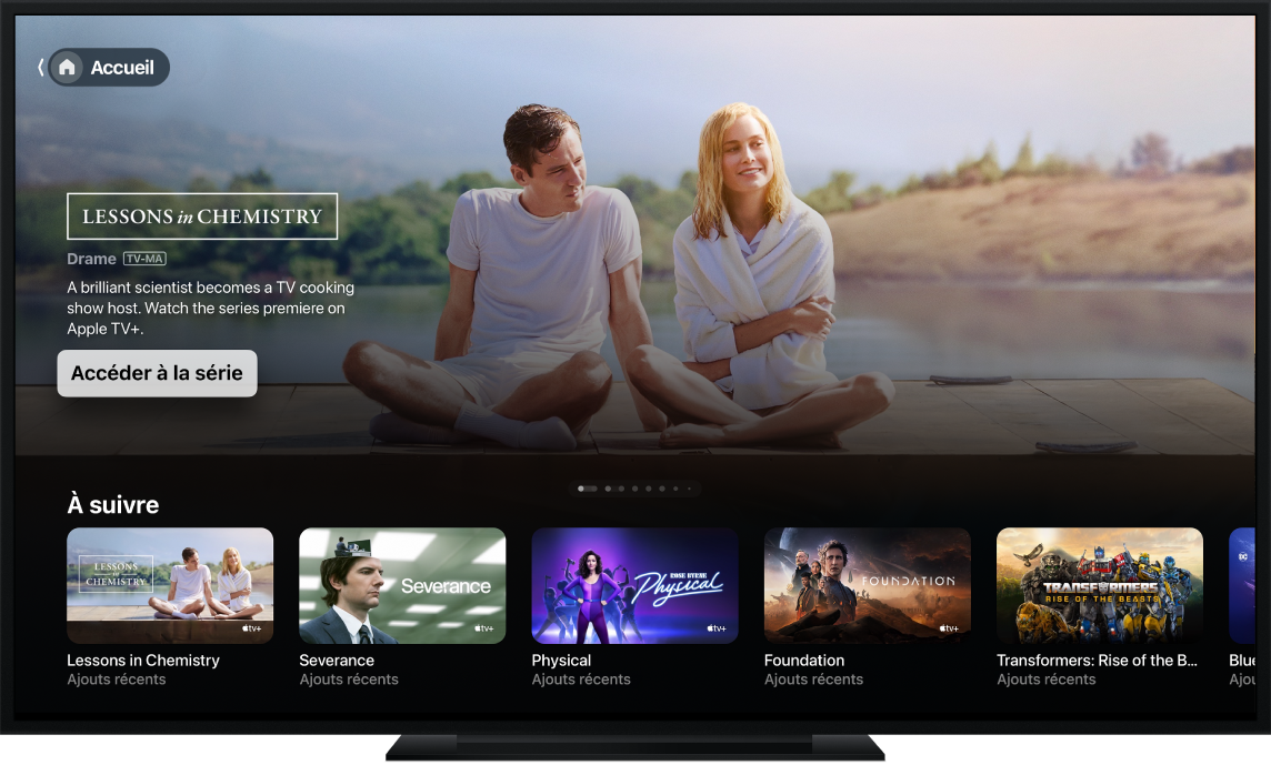 L’app Apple TV présentée sur un téléviseur
