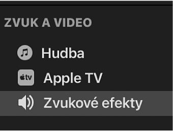 Vybraná položka „Zvukové efekty“ na bočním panelu