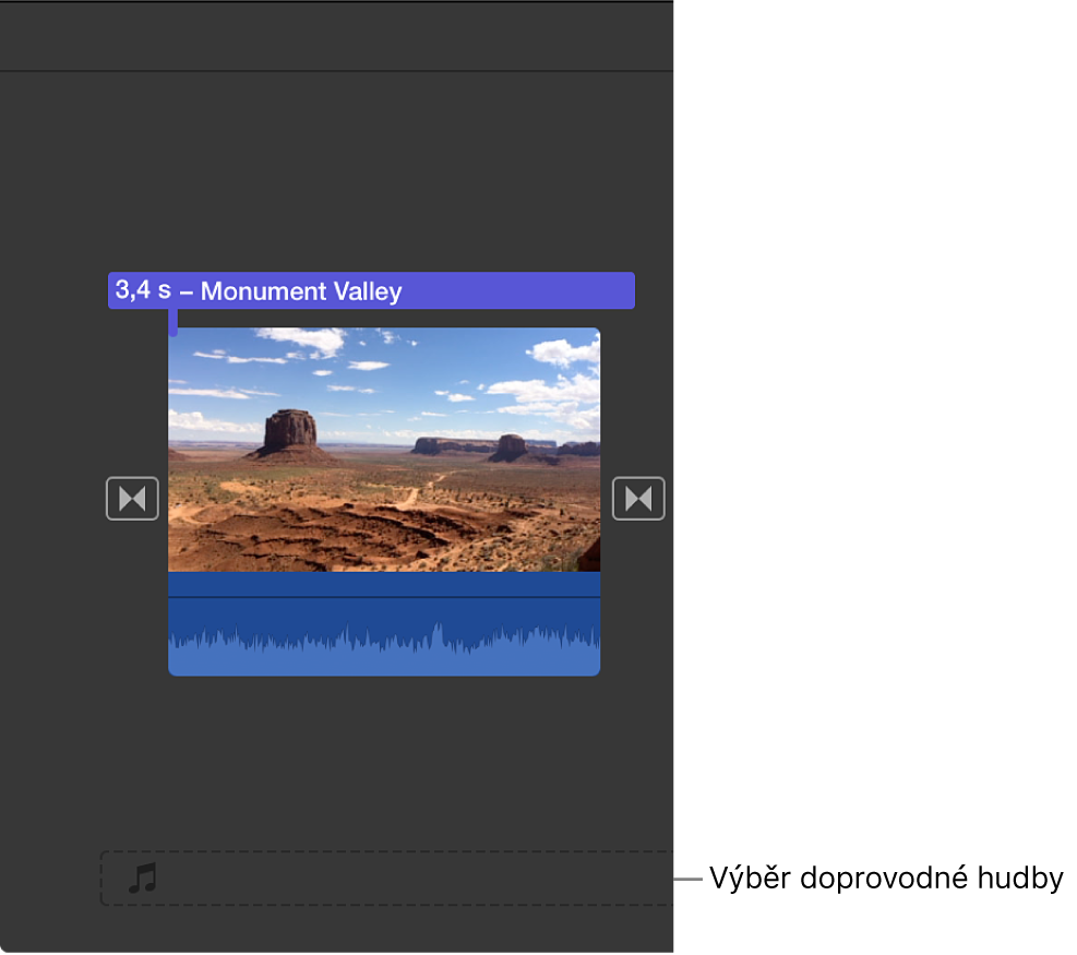 Audioklip přetažený do části časové osy pro doprovodnou hudbu