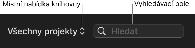 Místní nabídka Knihovna a pole hledání