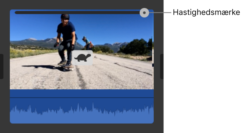 Haresymbol og hastighedsmærke vises på klip på tidslinje