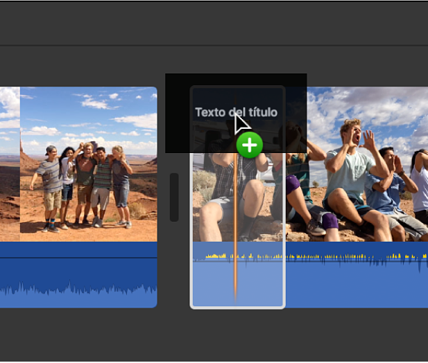 Se está arrastrando un título sobre un clip en la línea de tiempo