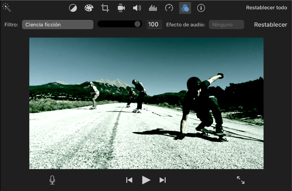 Efecto de vídeo “Ciencia ficción” aplicado al clip en el visor