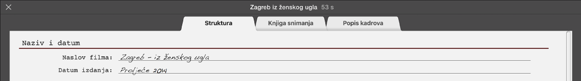 Prozor najave Struktura