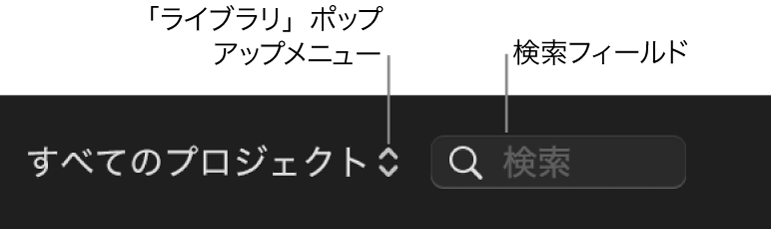 「ライブラリ」ポップアップメニューと検索フィールド