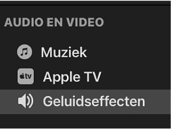 'Geluidseffecten' geselecteerd in de navigatiekolom