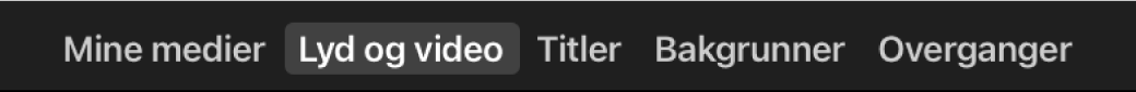Lyd og video markert ovenfor navigeringen