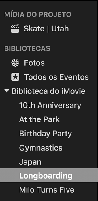 Evento selecionado na lista de Bibliotecas