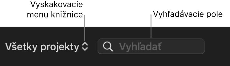 Vyskakovacie menu Knižnica a vyhľadávacie pole