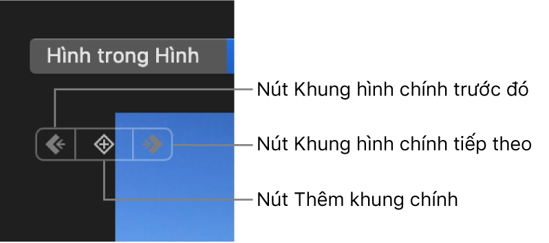 Các nút Khung hình chính trước, Khung hình chính tiếp theo và Xóa khung hình chính trong trình xem