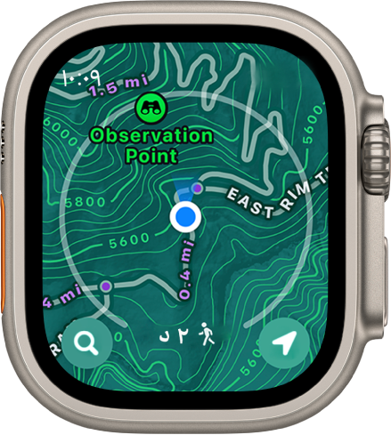 Apple Watch Ultra تعرض خريطة طبوغرافية.