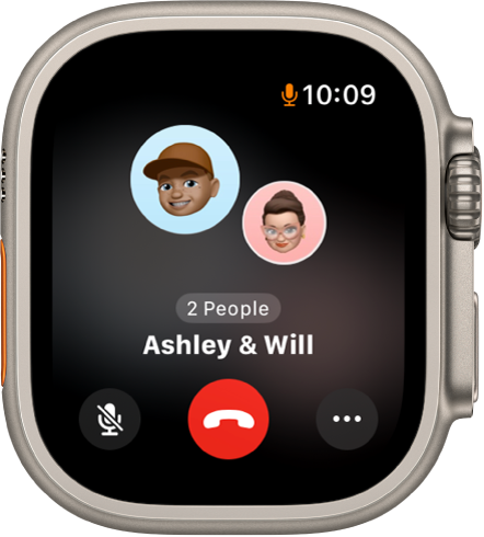 Приложението Телефон показва трима души в Групово FaceTime аудио повикване.