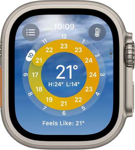 Екранът Weather Conditions (Метеорологични условия) в приложението Weather (Времето).