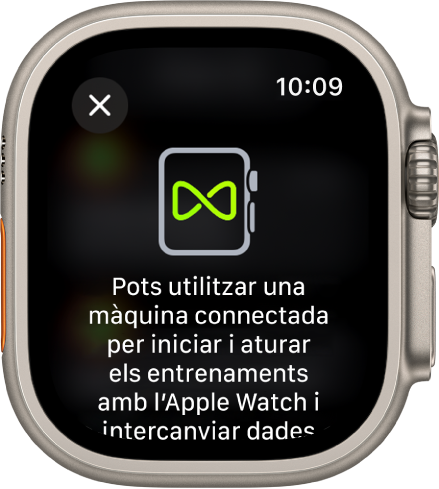 Pantalla d’enllaç que apareix quan s’enllaça l’Apple Watch amb màquines de gimnàs.