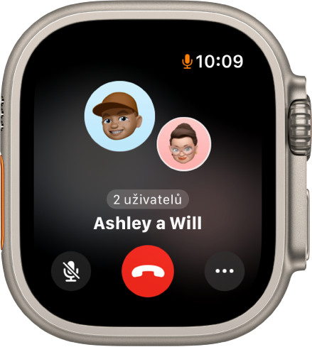 Aplikace Telefon zobrazující tři účastníky skupinového audiohovoru přes FaceTime